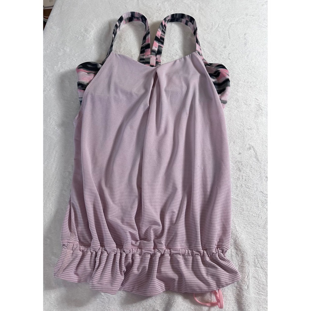 Lululemon Rest Less Tank  Pink Heathered Barley Pink/ Wamo Camo built in bra 8